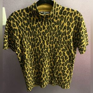 Kasper Rabbit Hair Lambswool leopard print short sleeve vintage sweater 1980s